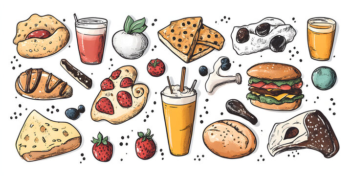 Colorful illustration of various food items