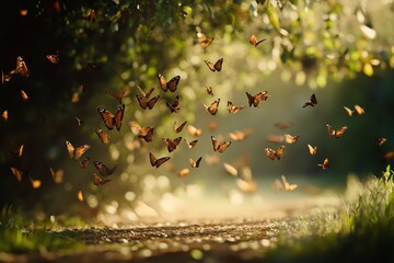 Butterflies in Nature Habitat with Photorealistic Detail. AI generated illustration
