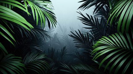 Dense tropical foliage creates a tranquil atmosphere amidst lush green leaves.