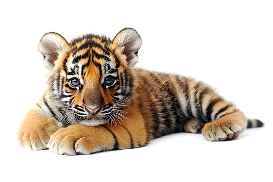 Cute baby tiger isolated on white background