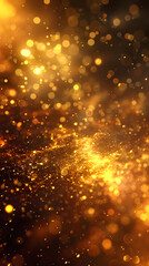 Dark background, gold particles, glitter on blurred background with a bokeh effect