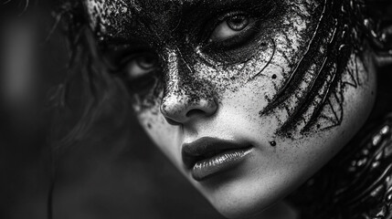Intricate face art reveals emotion and intensity during a creative portrait session