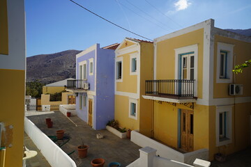colorful facades of the picturesque island of Symi