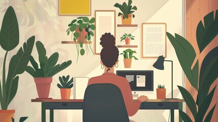 Freelancer Enjoying a Perfect Work-Life Balance in a Relaxing Environment with a Stylish Workspace and Creative Energy