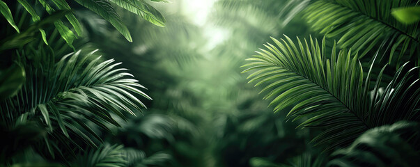 Lush green foliage creating a vibrant, serene atmosphere in a jungle setting.