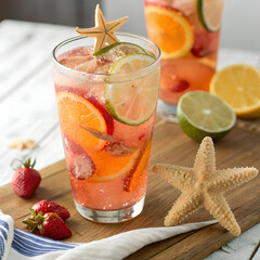 A refreshing glass of cold lime water with a small umbrella, perfect