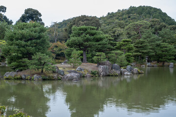Japanese garden in Kinkaku-ji Temple in Kyoto, Japan
