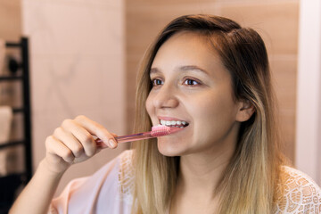 Smile Bright A Woman Brushing Her Teeth with Confidence and Joy Every Single Day