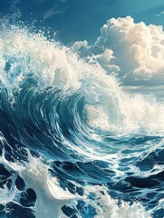 Fototapeta premium A vibrant ocean wave crashes against the shore under a bright sky, showcasing the beauty and power of nature.