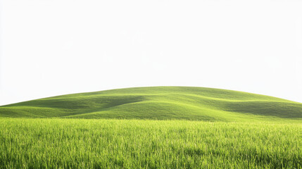 Fototapeta premium A tranquil landscape featuring lush, rolling green hills under a bright, clear sky, evoking a sense of peace and serenity in nature.