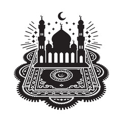 Muslim prayer mat silhouette vector illustration