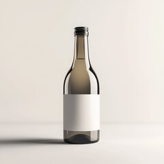Empty wine bottle with blank label on minimalist background