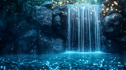 water forms against a deep black background, blending abstract splashes, ripples, mist, and dynamic droplets.