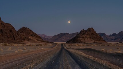 Fototapeta premium Desert Road Under Moonlit Sky
