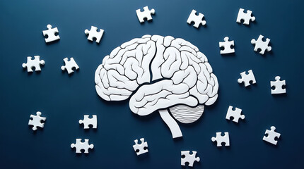 Realistic Brain with Puzzle Parts Symbolizing the Complexity of Cognitive Processes and Information Gathering