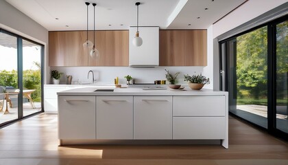 Stylish contemporary kitchen with white cabinetry and neutral tones for a timeless and elegant design