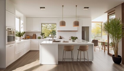 Inviting white kitchen with spacious countertops and modern appliances for a functional cooking environment