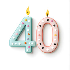 Happy Birthday burning candle in the form of number 40 isolated on white background
