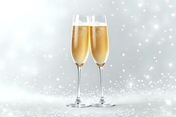 White and Platinum Champagne Flutes with Glitter Design