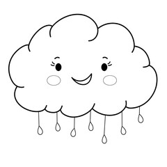Obraz premium Kawaii cloud with eyes, coloring book for kids, cartoon style, linear art.