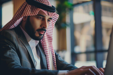 AI generated photo of confident male arab wearing traditional clothes