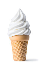 Vanilla ice cream in a waffle cone isolated on white background