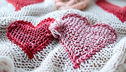 heart patterns on a cozy knitted blanket
