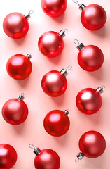 christmas balls on white, top view, layout