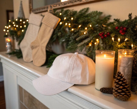 mockup white basball cap Christmas