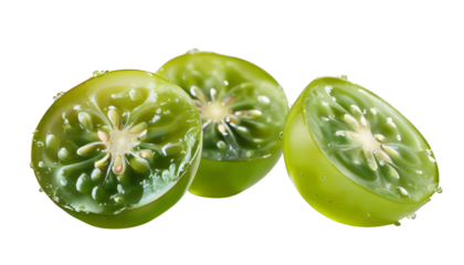 Fresh green jelly like fruit slices with water droplets