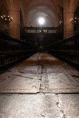 Choir section inside the Collegiate Church of San Bartolomé in Belmonte, Cuenca, Spain