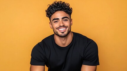 Fototapeta premium Confident and Friendly Male Portrait on Pastel Orange Background