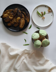 Ice-cream and Banana on a white background