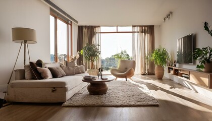Elegant modern living room showcasing a blend of vintage and contemporary furniture styles