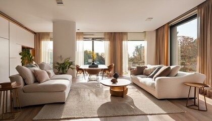 Cozy modern living room with a sectional sofa and warm lighting for relaxation