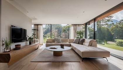 Fototapeta premium modern living room featuring a blend of indoor plants and stylish decor for freshness