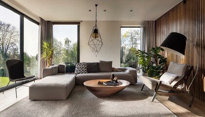 Contemporary living room with a unique layout and artistic decor for a personalized touch