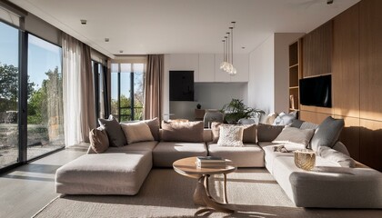 Contemporary living room with a unique layout and artistic decor for a personalized touch
