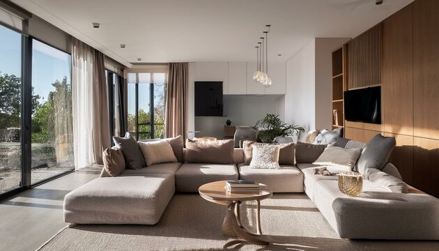 Contemporary living room with a unique layout and artistic decor for a personalized touch