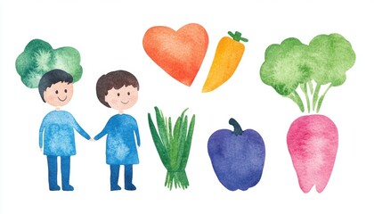 Healthy eating awareness community garden digital illustration cheerful environment family perspective nutrition concept