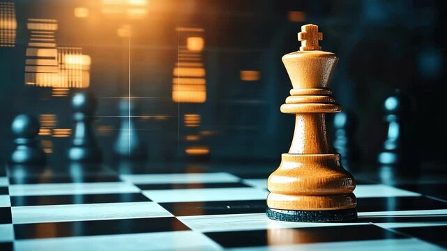 Close-up of a chess piece on a chessboard with a blurred background, strategic game concept.