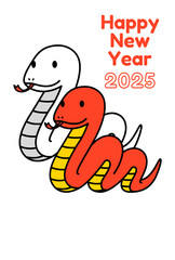 紅白のヘビ　年賀状テンプレート