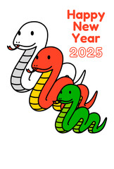 親子の3匹のヘビ　年賀状テンプレート