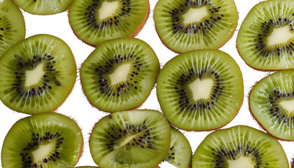 Fototapeta premium Fresh kiwi slices arranged beautifully on transparency background