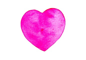 Hand drawn isolated pink watercolor heart. Suitable for cards, Valentine's Day designs, weddings and romantic projects.