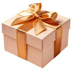 Pink gift box with a gold ribbon isolated on a transparent background
