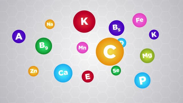 Essential Vitamins and Minerals Information Animation on White Background
