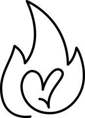 Continuous vector fire line drawing of a heart entwined with flames logo icon, valentine representing the fiery intensity of love and deep emotions