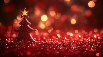 Festive Red Christmas Tree with Glitter and Warm Lights