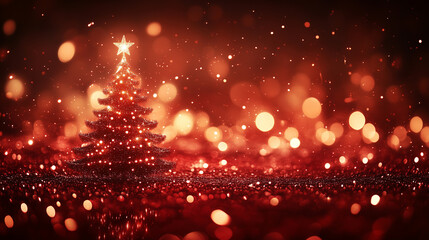 Festive Red Christmas Tree with Glitter and Warm Lights